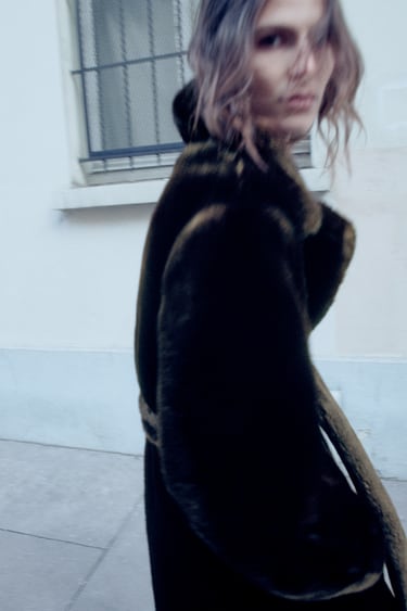 Image 0 of LONG FAUX FUR COAT from Zara