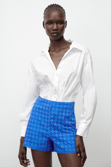 BERMUDA SHORTS WITH CUTWORK EMBROIDERY