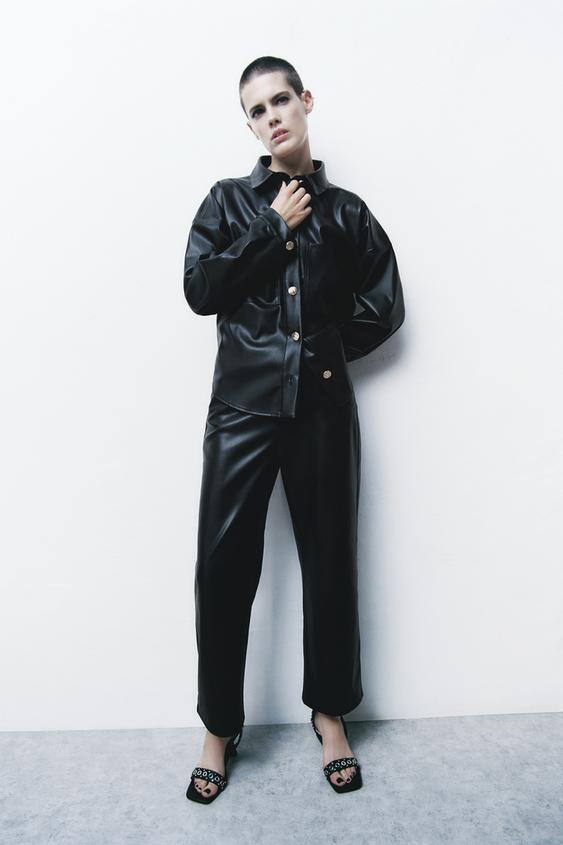 Faux leather long overshirt zara Outlet