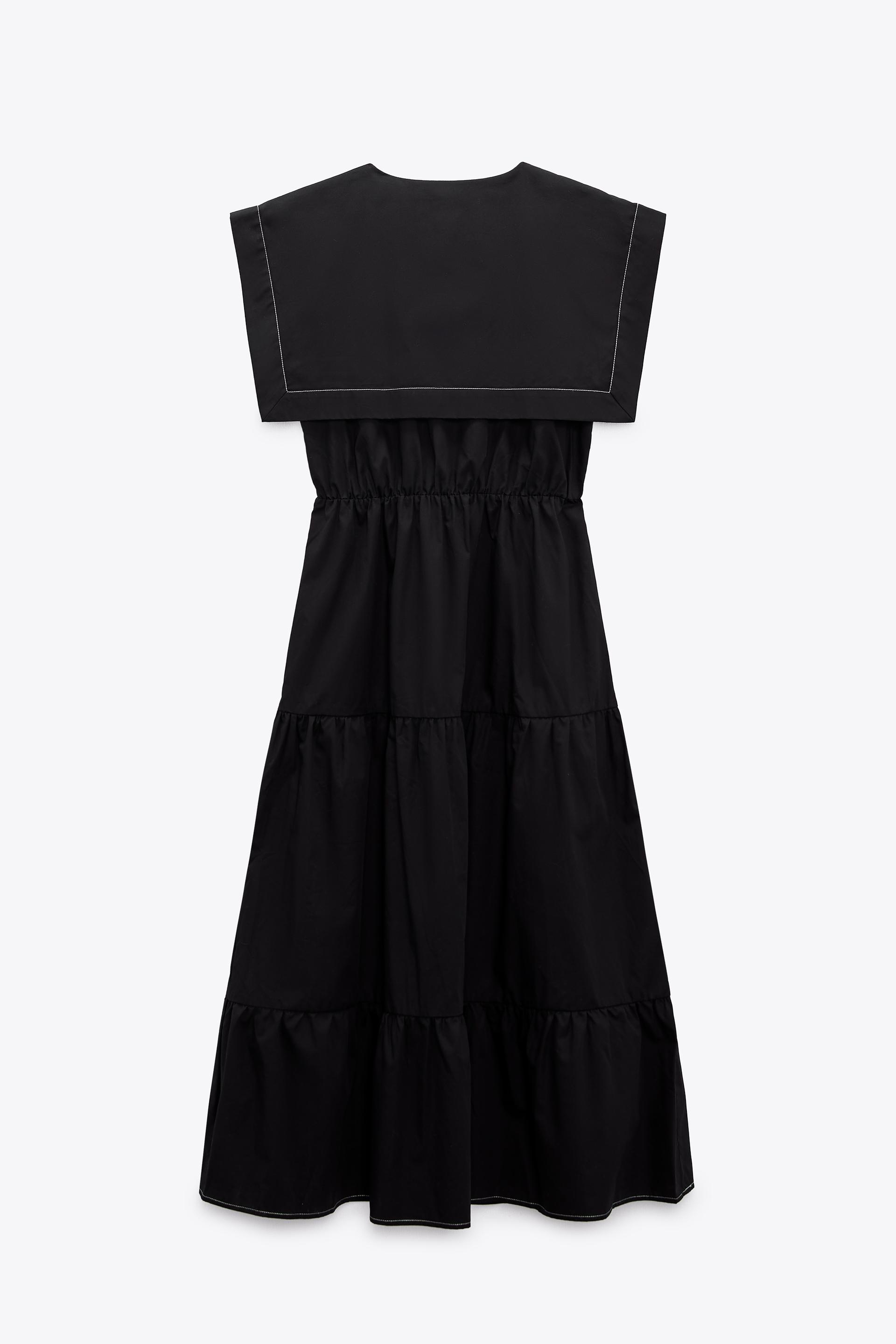 コントラスト トップステッチ ミディワンピース ブラック Zara Japan 日本 コントラスト トップステッチ ミディワンピース ブラック Zara Japan 日本