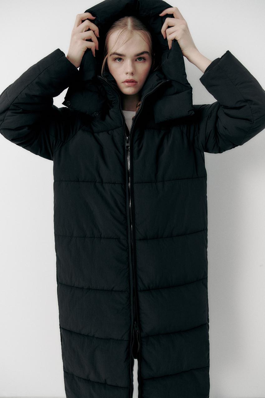 Long black puffer coat zara Clearance