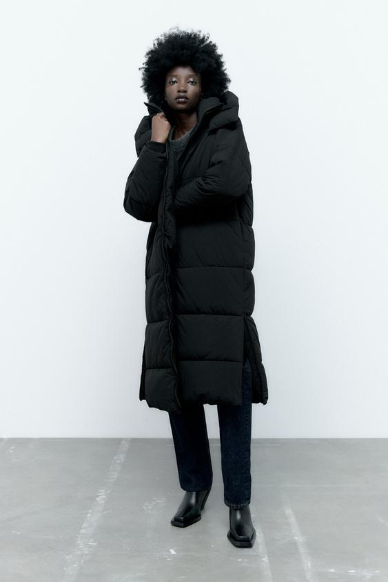 Zara extra long puffer coat black Clearance