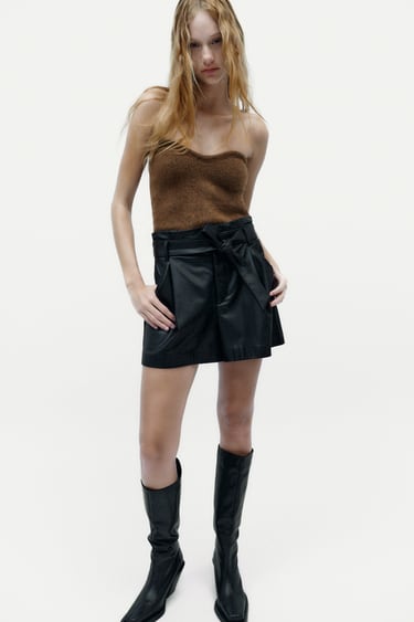Image 0 of FAUX LEATHER SHORTS WITH BELT from Zara
