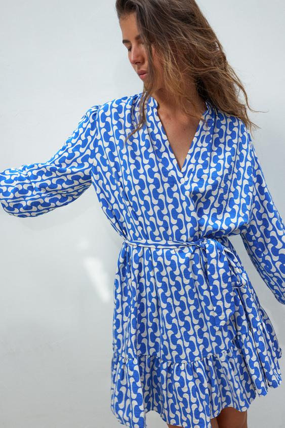 花柄ミニワンピース ブルー Zara Japan 日本 花柄ミニワンピース ブルー Zara Japan 日本