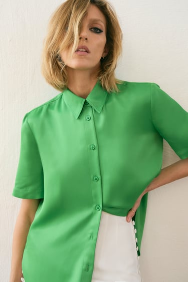 Image 0 of SATIN SHIRT WITH VENTS from Zara