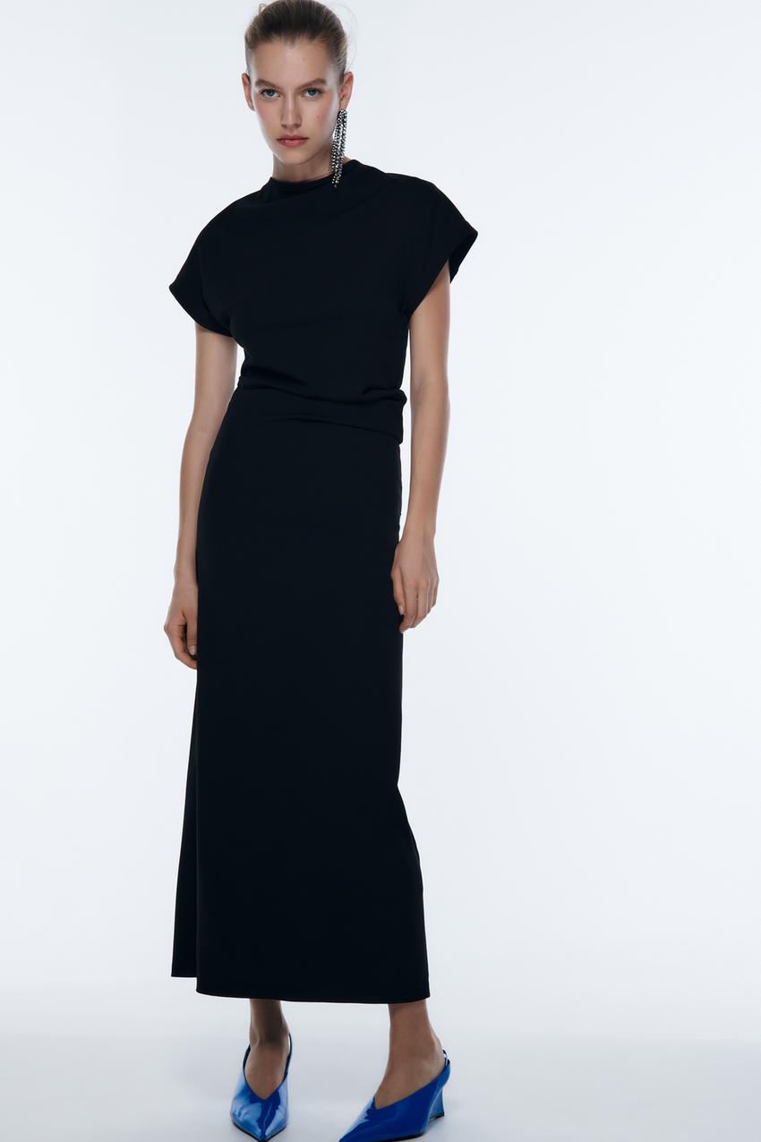 Zara black draped midi dress Clearance