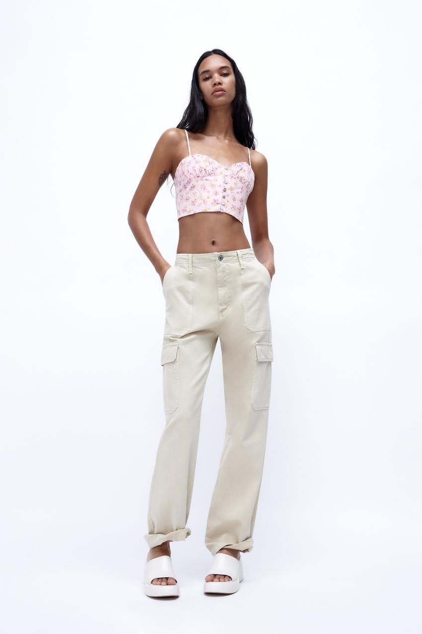 Linen blend printed crop top zara Clearance