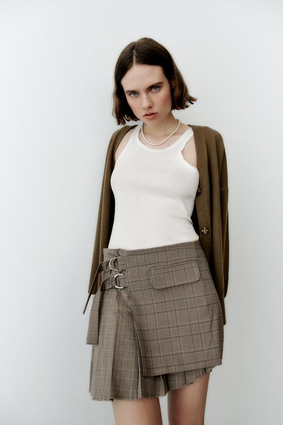 チェック柄ミニスカート ミンク Zara Japan 日本 チェック柄ミニスカート ミンク Zara Japan 日本