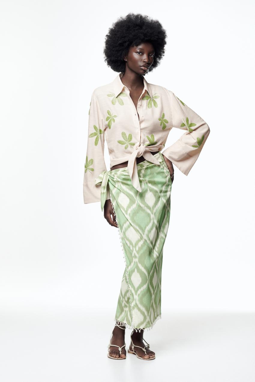 Blouse with front knot zara Clearance