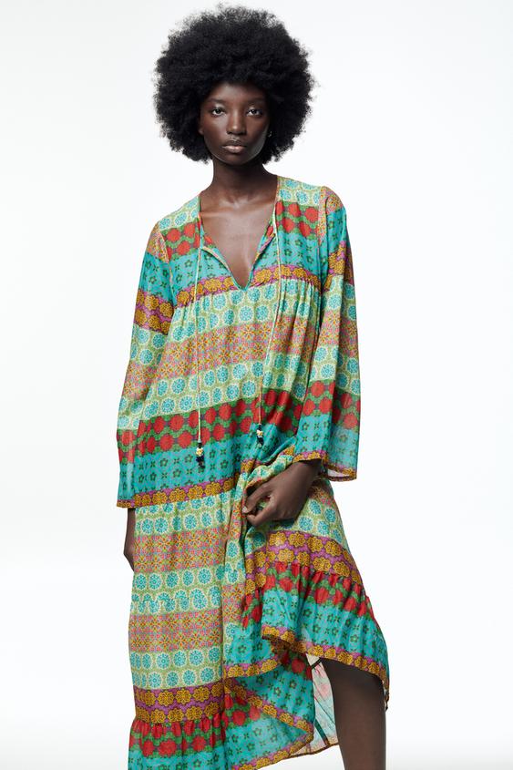 ロング丈プリント柄ワンピース マルチカラ Zara Japan 日本 ロング丈プリント柄ワンピース マルチカラ Zara Japan 日本