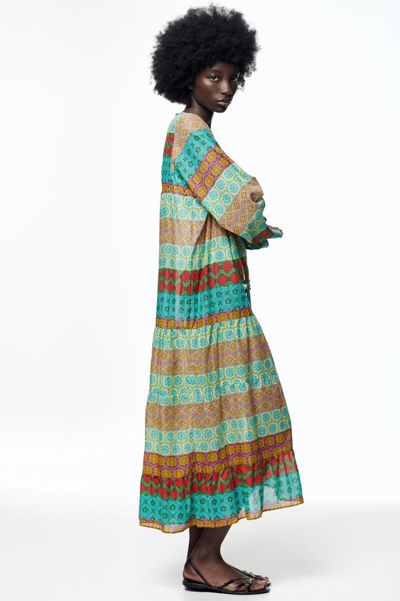 ロング丈プリント柄ワンピース マルチカラ Zara Japan 日本 ロング丈プリント柄ワンピース マルチカラ Zara Japan 日本