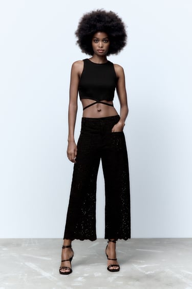 Image 0 of TROUSERS WITH CUTWORK EMBROIDERY from Zara