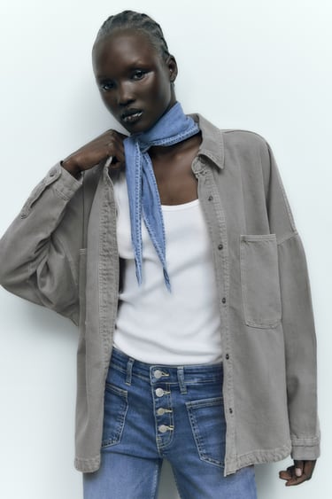 Image 0 of DENIM OVERSHIRT WITH POCKETS from Zara