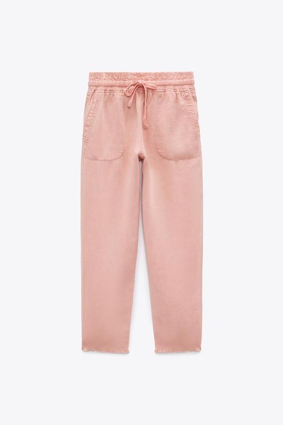 LINEN BLEND JOGGING PANTS - Pink | ZARA 
