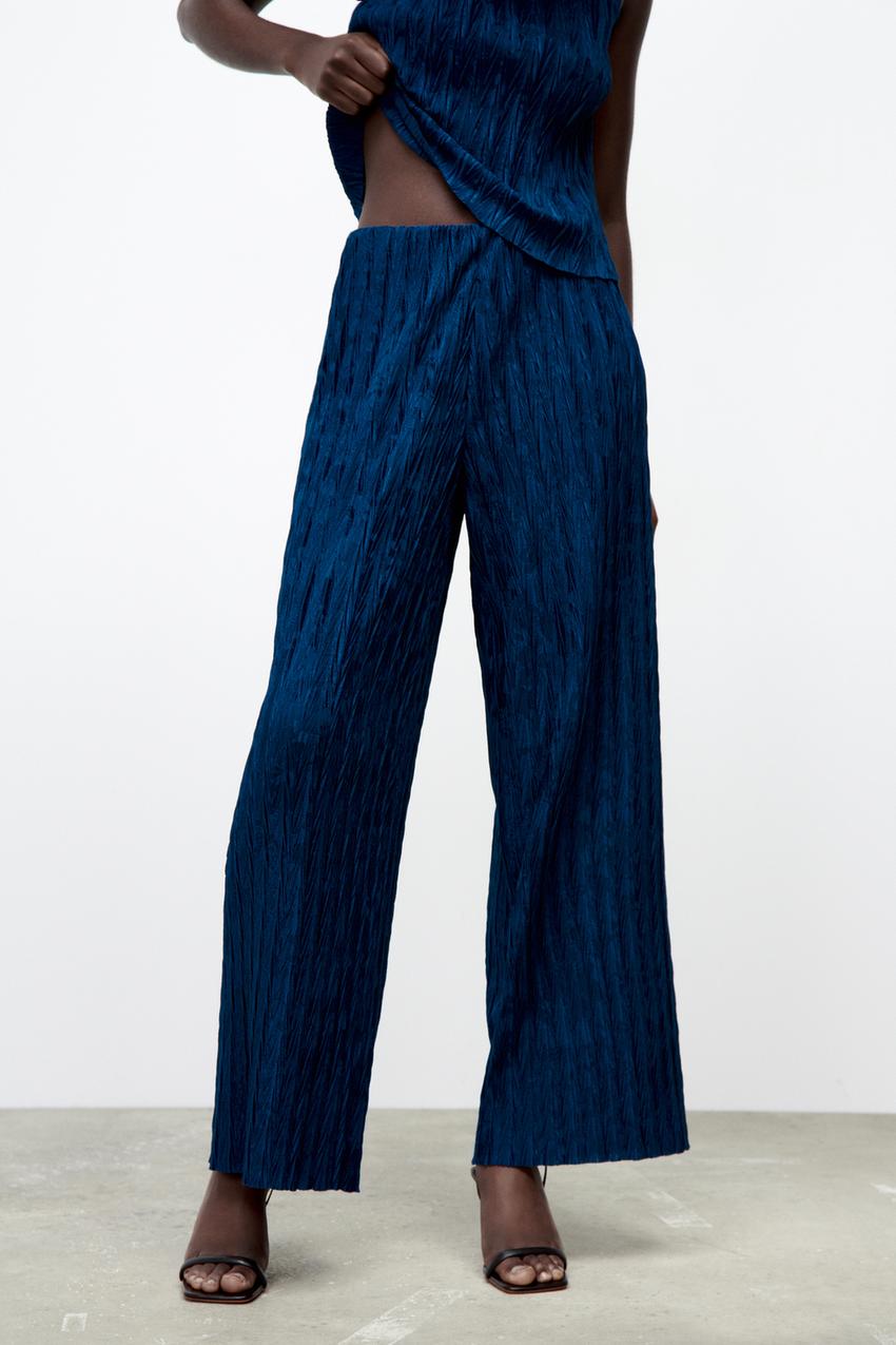 Zara blue pleated trousers clearance