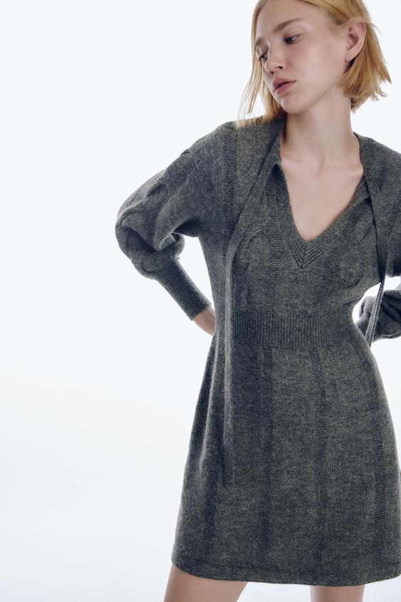 ケーブルニットワンピース グレー Zara Japan 日本 ケーブルニットワンピース グレー Zara Japan 日本