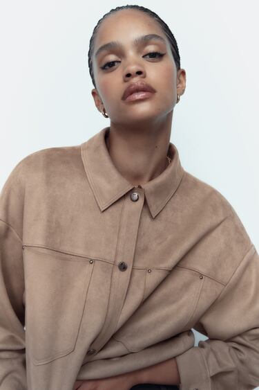 Image 0 of FAUX SUEDE CROPPED OVERSHIRT from Zara