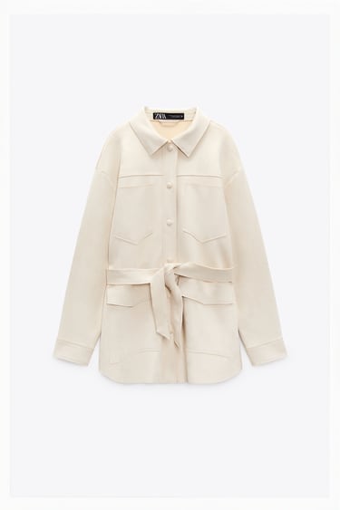 Image 0 of BELTED FAUX SUEDE OVERSHIRT from Zara