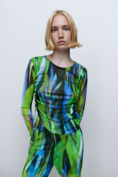 Image 0 of PRINTED TULLE TOP from Zara