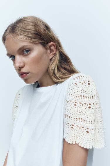 Image 0 of T-SHIRT WITH CROCHET SLEEVES from Zara