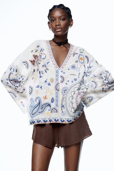 Image 0 of EMBROIDERED BLOUSE from Zara