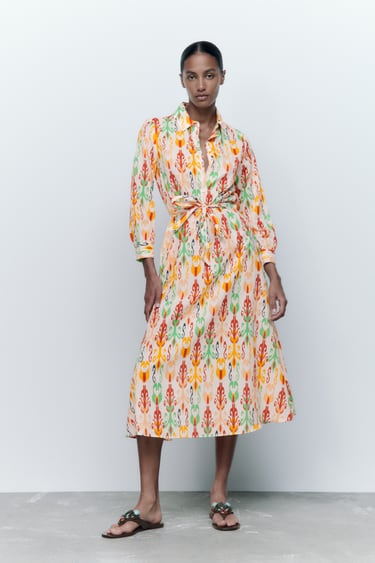 Image 0 of BELTED PRINTED DRESS from Zara