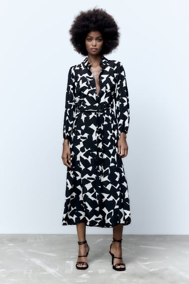 Image 0 of PRINTED DRESS WITH BELT from Zara