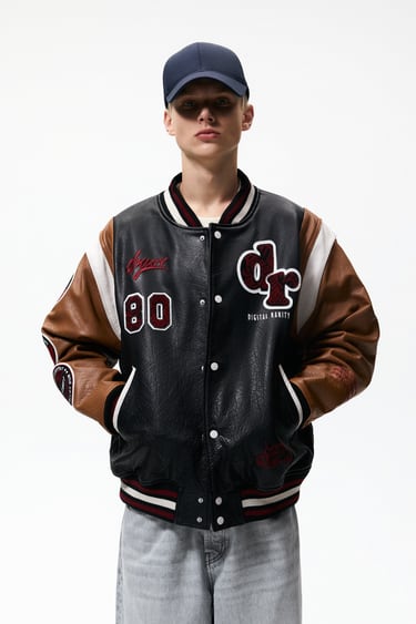 Image 0 of LEATHER BOMBER JACKET WITH PATCHES from Zara