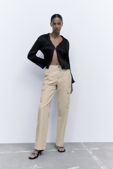 Image 0 of TRF HIGH RISE STRAIGHT CARGO PANTS from Zara