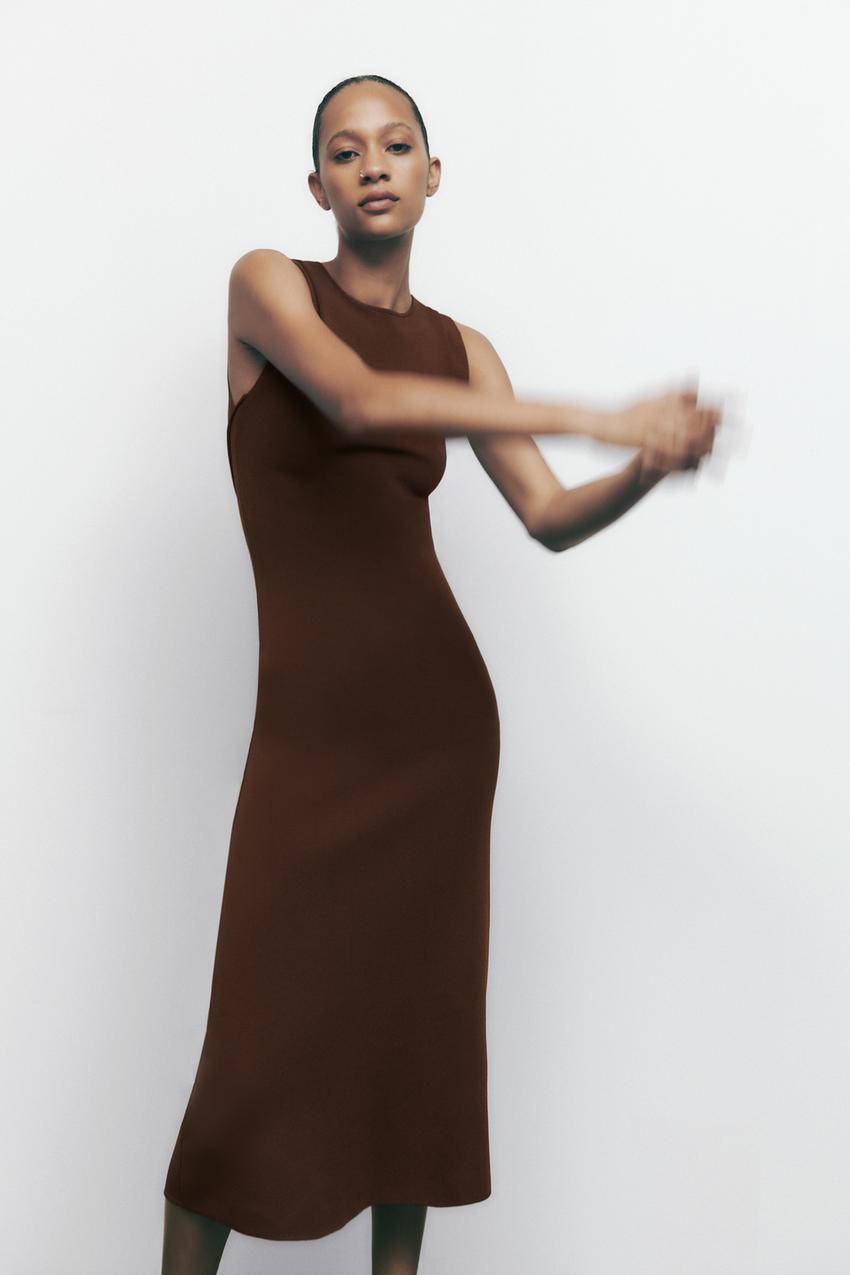 Zara long knit dress brown Clearance