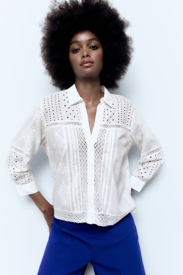 Image 0 of LACE-TRIMMED SHIRT WITH EMBROIDERY from Zara
