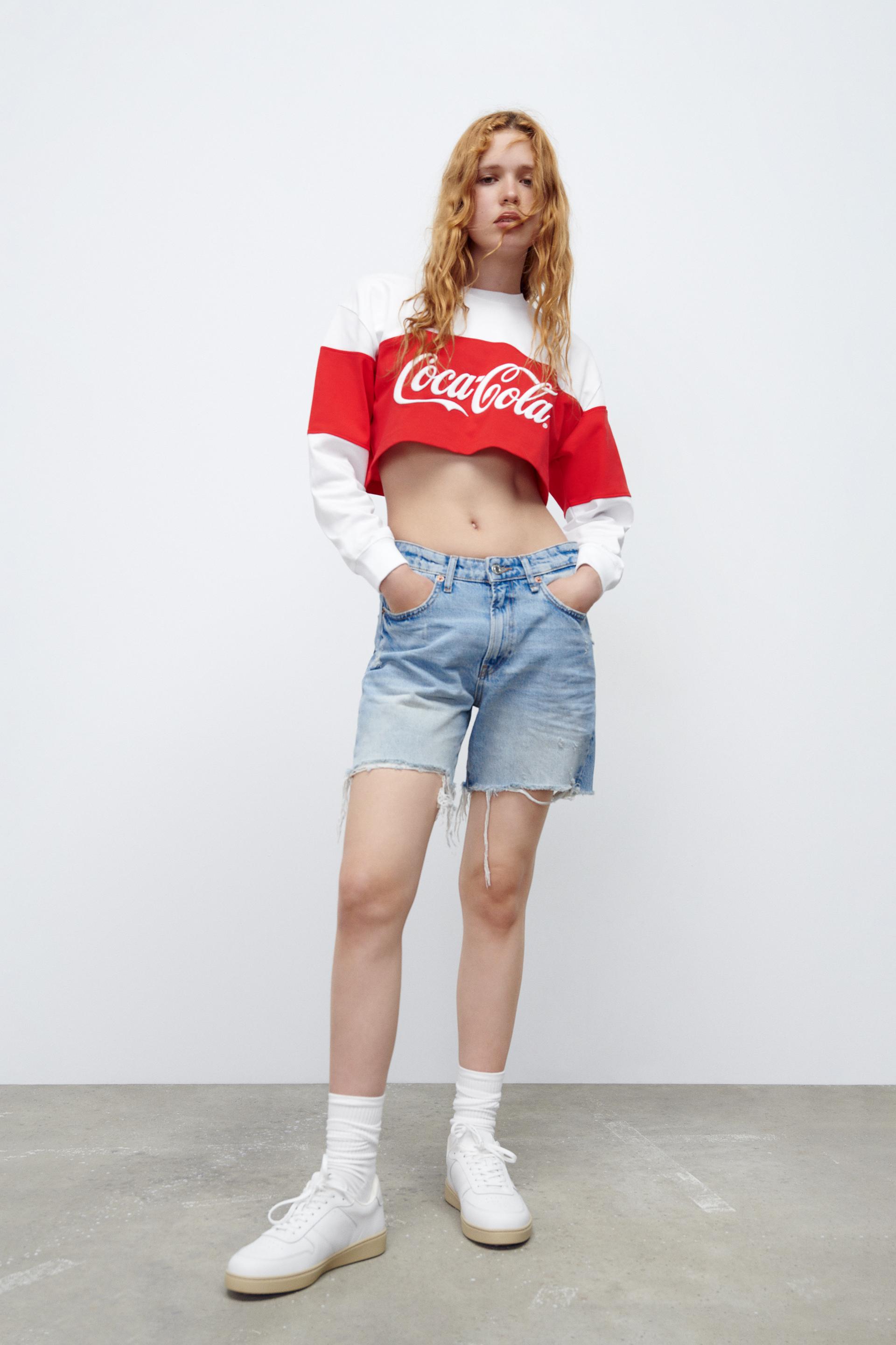クロップド Coca Cola tシャツ ホワイト レッド Zara Japan 日本 クロップド Coca Cola tシャツ ホワイト レッド Zara Japan 日本
