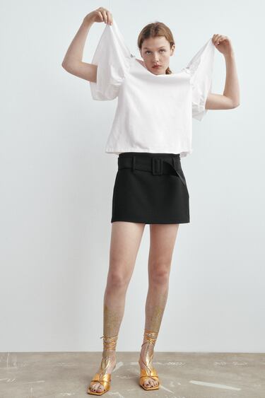 Image 0 of RUFFLED T-SHIRT WITH RHINESTONES from Zara