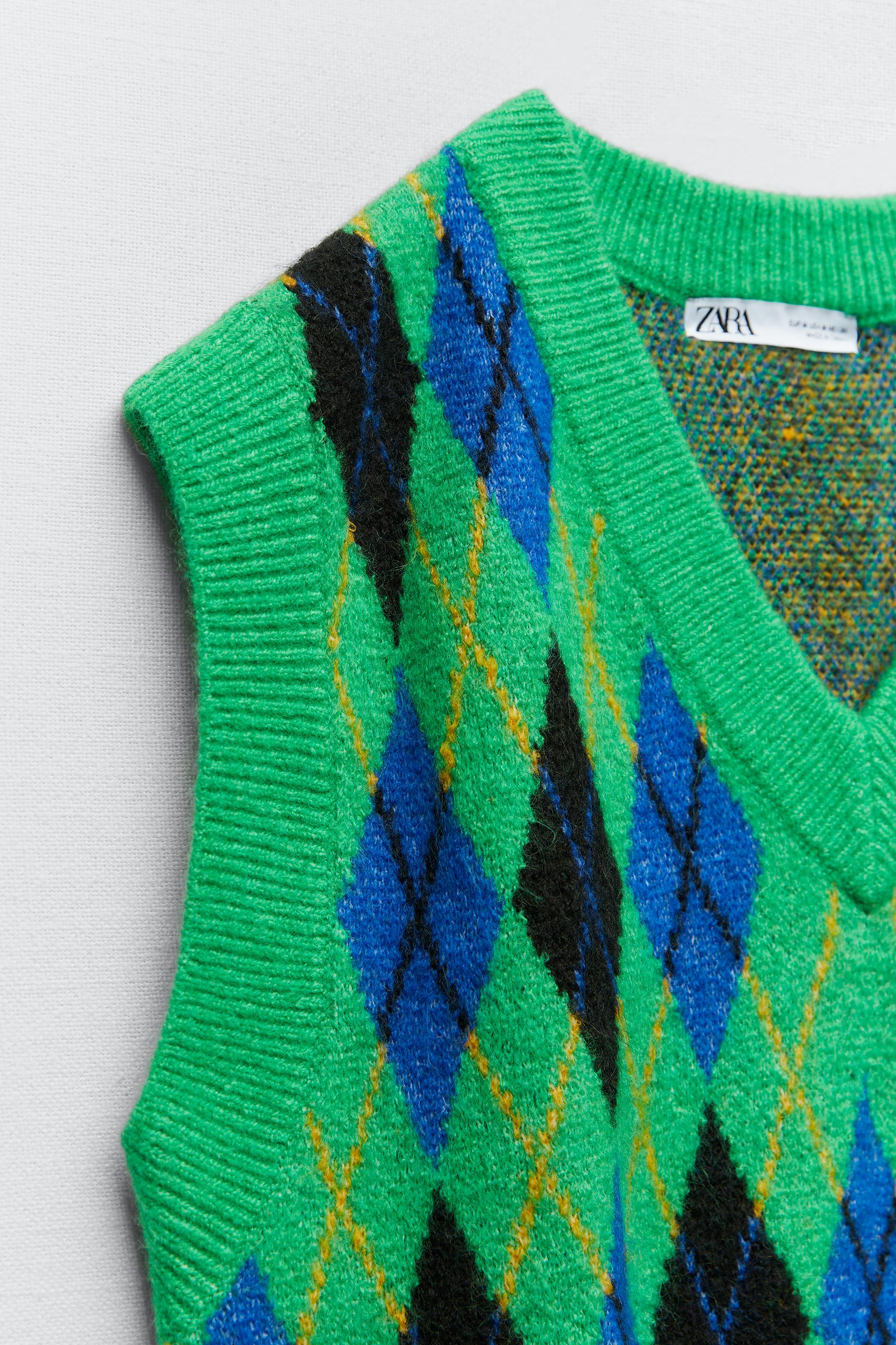 ARGYLE KNIT VEST - Blue green | ZARA 