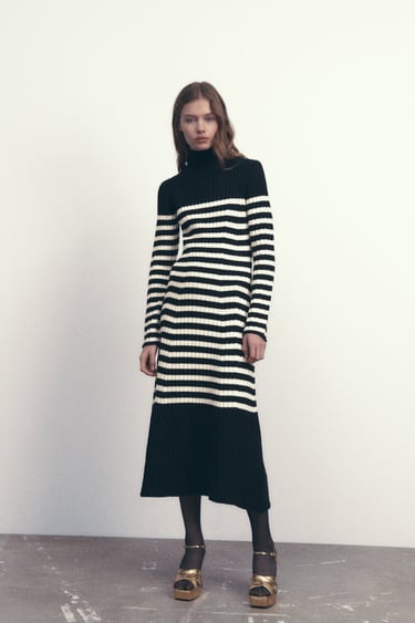 Image 0 of STRIPED KNIT WOOL BLEND DRESS from Zara