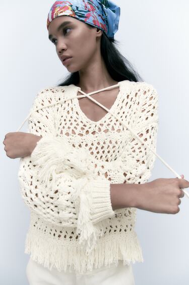 Image 0 of OPEN KNIT SWEATER WITH FRINGING from Zara