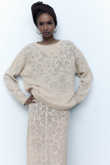 Image 0 of OVERSIZE POINTELLE KNIT SWEATER from Zara