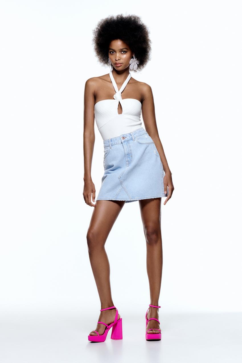 MINI JUPE EN JEAN DECHIREE Bleu clair ZARA France