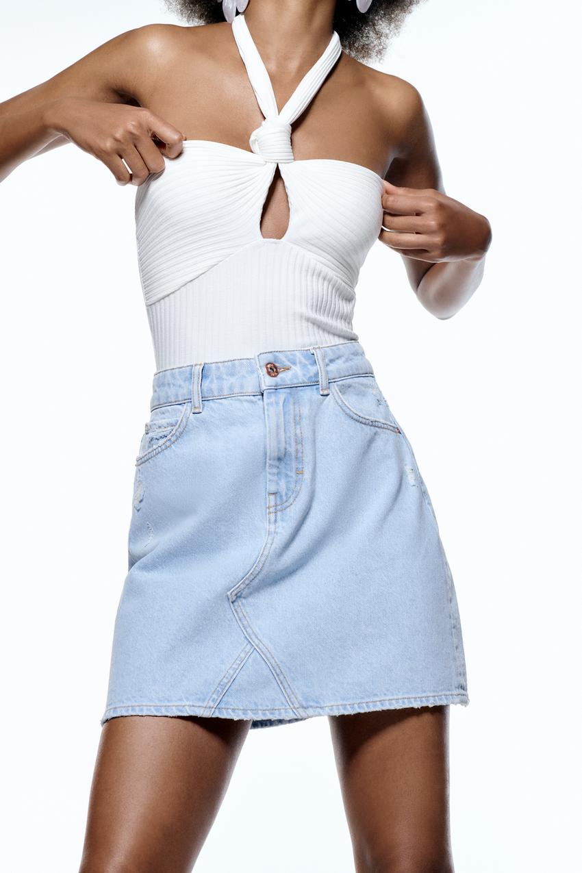 MINI JUPE EN JEAN DECHIREE Bleu clair ZARA France
