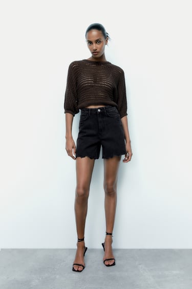 Image 0 of HIGH-RISE RIPPED DENIM SHORTS from Zara