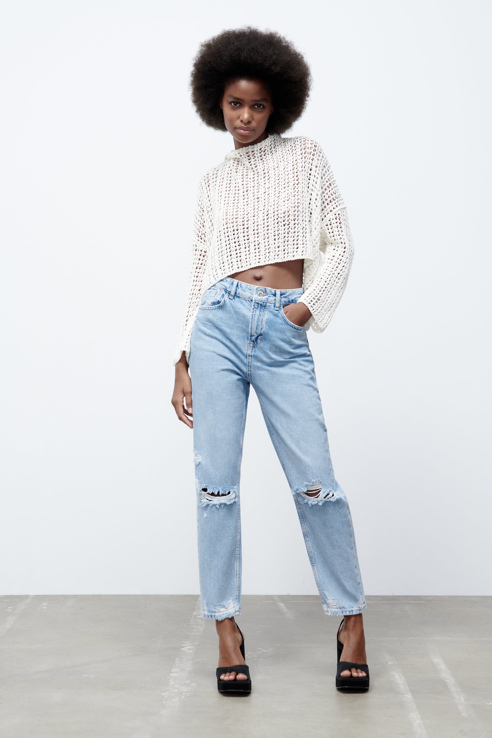 rash Bothersome Fruity Z1975 RIPPED MOM FIT JEANS - Mid-blue | ZARA United States
