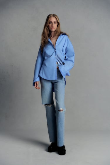 Image 0 of TRF RIPPED WIDE LEG JEANS from Zara