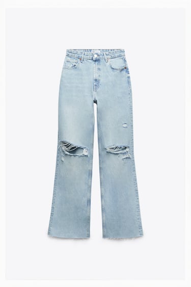 Image 0 of WIDE-LEG RIPPED TRF JEANS from Zara