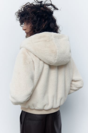 Image 0 of FAUX FUR HOODED JACKET from Zara
