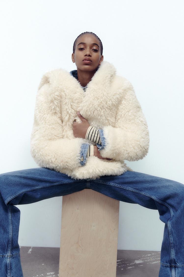 FAUX FUR HOODED JACKET - Ecru | ZARA Canada