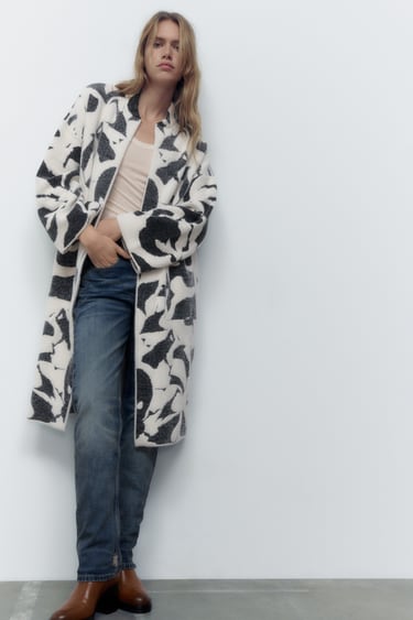 Image 0 of KNIT JACQUARD COAT from Zara