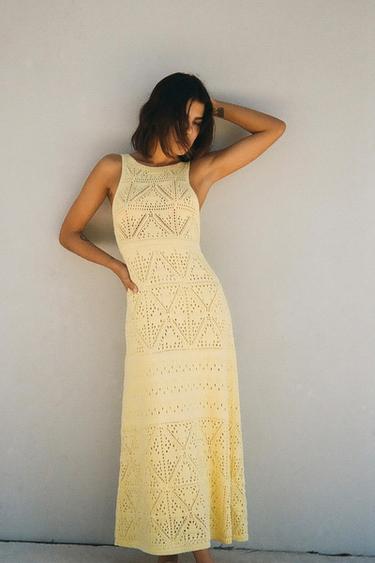 オープンバック クロシェ ニットワンピース ライトイエロー Zara Japan 日本 オープンバック クロシェ ニットワンピース ライトイエロー Zara Japan 日本