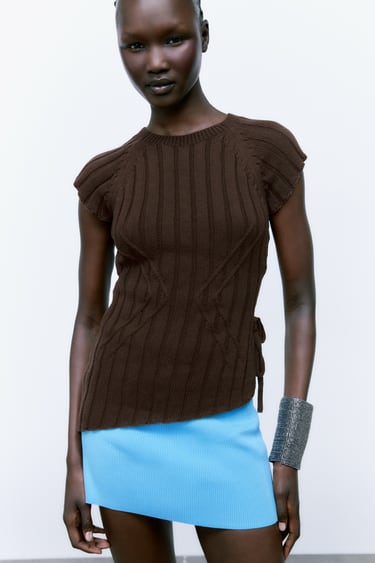 Image 0 of KNIT RIBBED TOP WITH TIE DETAIL from Zara
