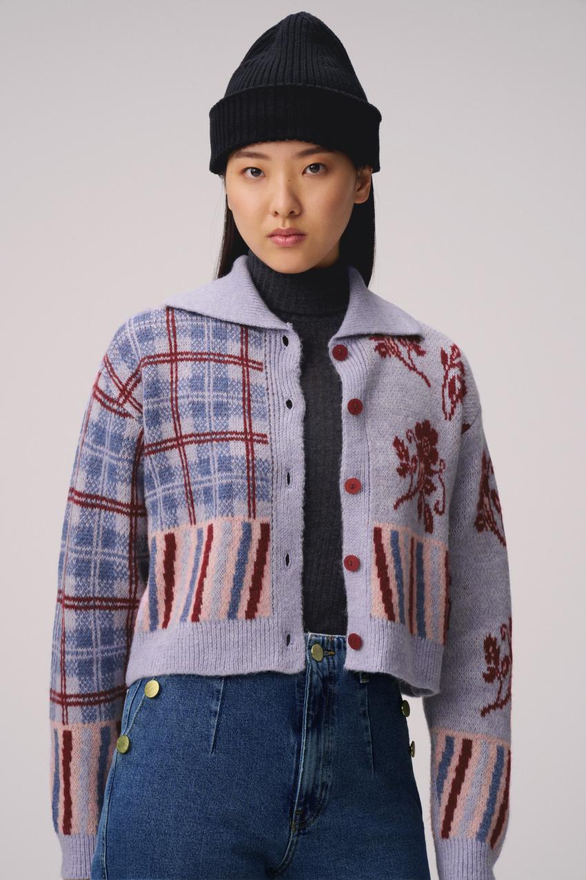 Zara knit jacquard cardigan Clearance