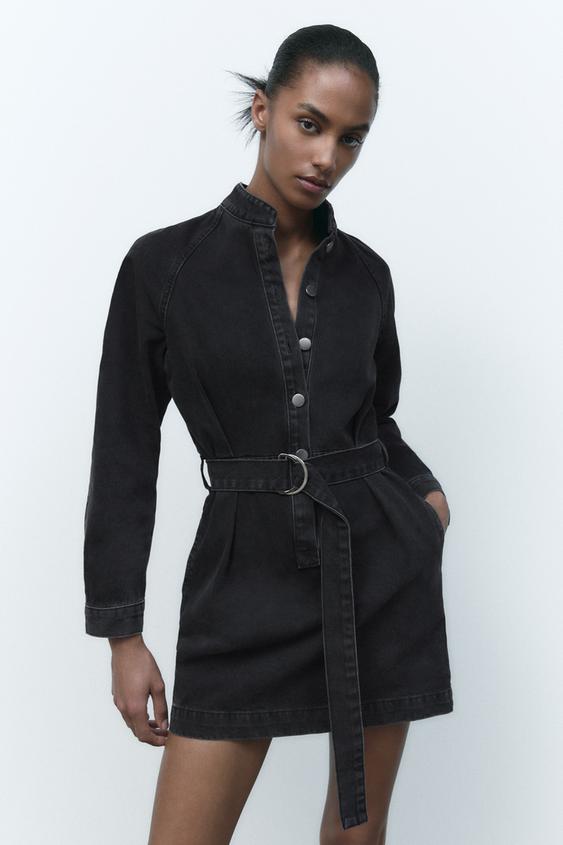 ベルト付きデニムワンピース ブラック Zara Japan 日本 ベルト付きデニムワンピース ブラック Zara Japan 日本